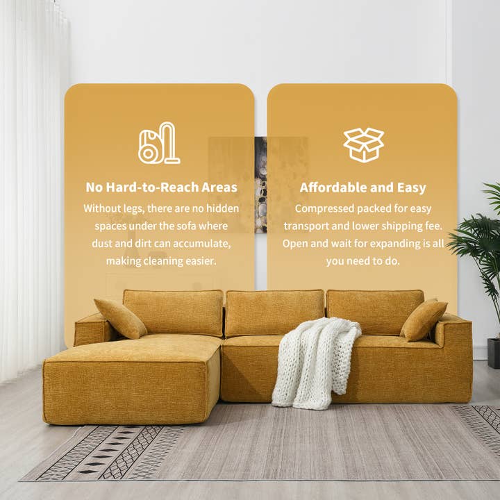 Yellow Minimalist Modular Chenille Sectional Sofa Bed for wholesale on Faire