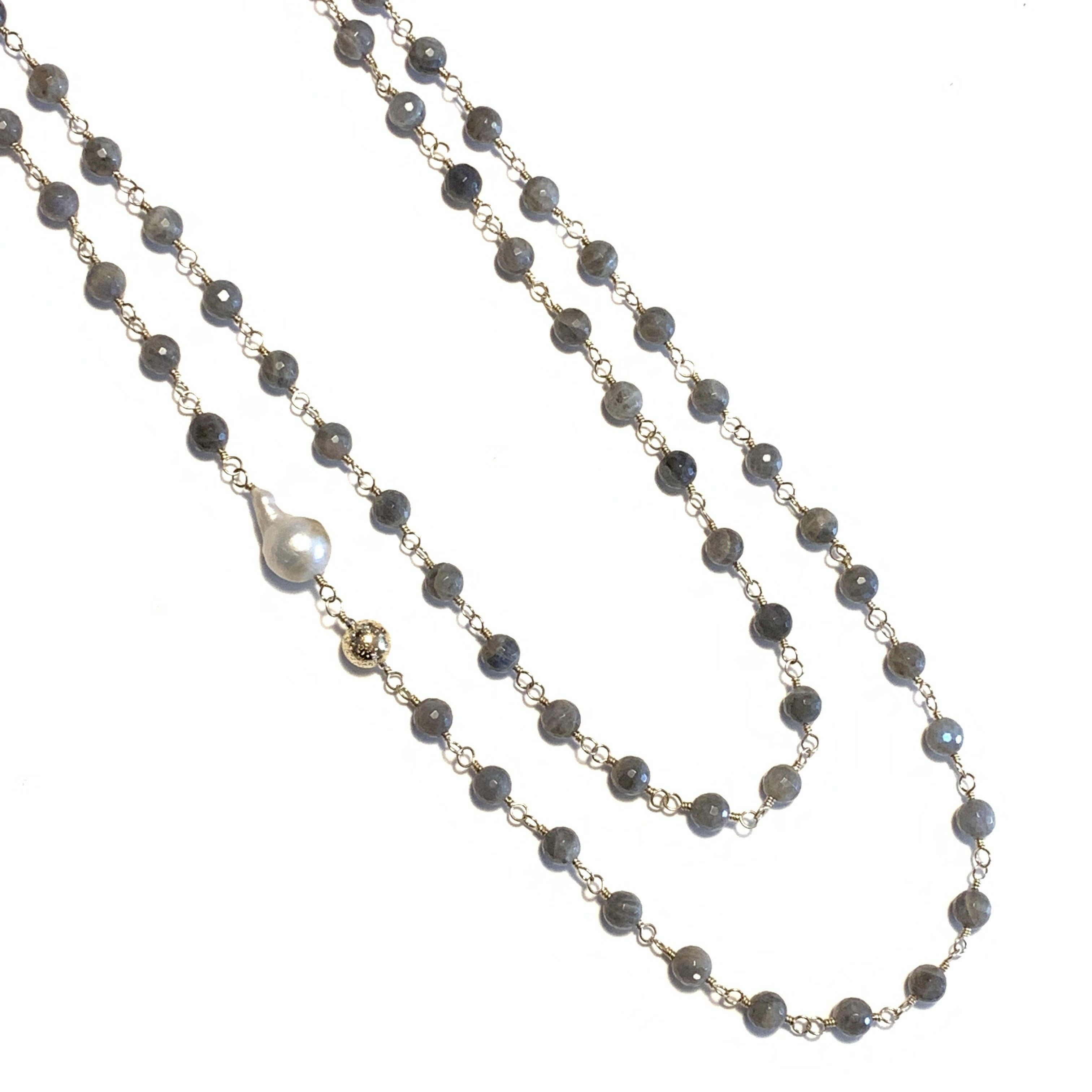 Solid Design Studios - Wholesale Beaded/Pearl Necklace - Faceted Labradorite, Ultra Baroque Pearl & 14k Gold-Filled Infinity Necklace1