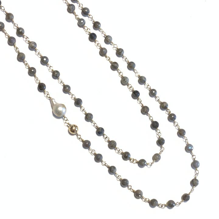 Solid Design Studios - Wholesale Beaded/Pearl Necklace - Faceted Labradorite, Ultra Baroque Pearl & 14k Gold-Filled Infinity Necklace1