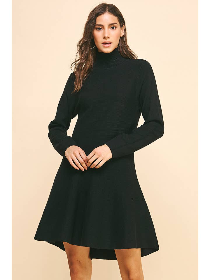 PINCH - Wholesale Dress - Women's - MOCK NECK SWEATER DRESS - BLACK