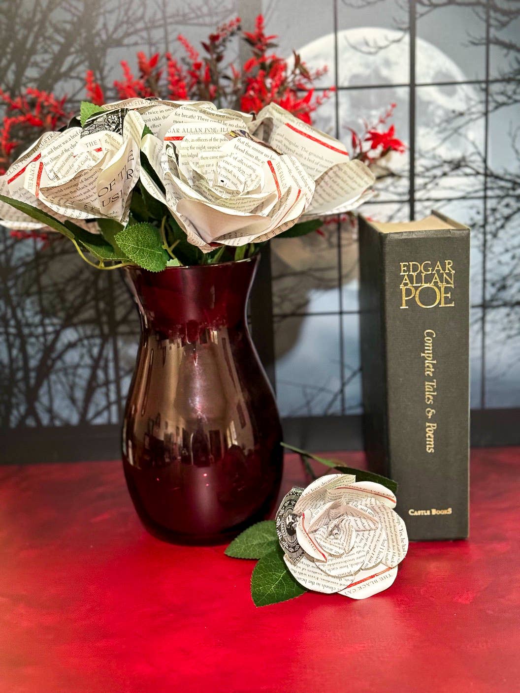 Literary Blooms - Wholesale Artificial Flowers - Edgar Allen Poe Paper Rose made from Upcycled Books- 3 Sizes9