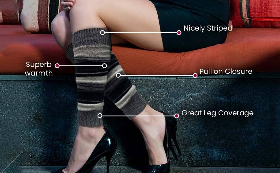 Sierra Socks - Wholesale Legwarmers - Women's - Girl's Stripe Lambswool Knee Hi Leg Warmers W42427