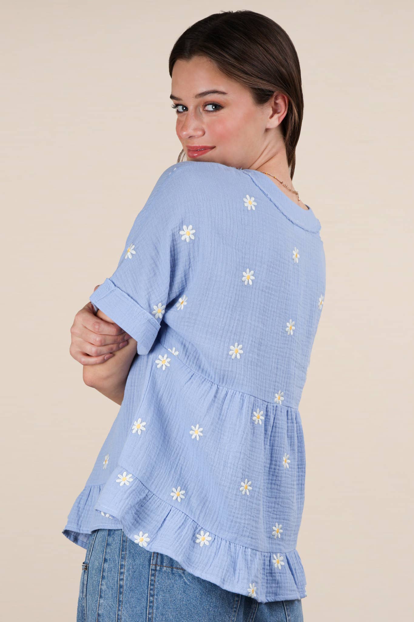 VERY J - Wholesale Blouse - Women's - NT12065-Flower Embroidered Woven Blouse Top18