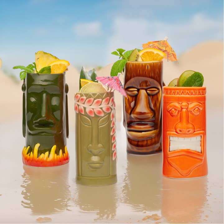 Lemonsoda - Wholesale Cocktail/Liquor Glass - Hard-Carved and Hand-Painted Tiki Mugs - Assorted Set (1pc)