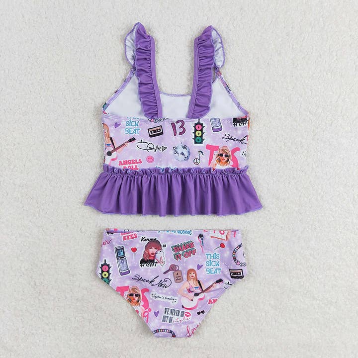 Aier Wholesale - Wholesale Two Piece Swimsuit - Kids - Baby Girls Purple Sleeveless Ruffle Top Bummies 2pcs Swimsuits1