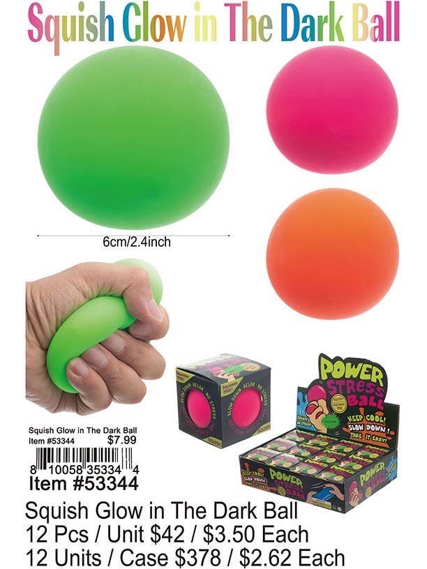 Squish Glow In The Dark Ball for wholesale by Puka Creations