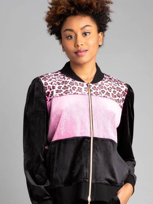 Roze puff colorblocked velours jack voor wholesale door ZYM