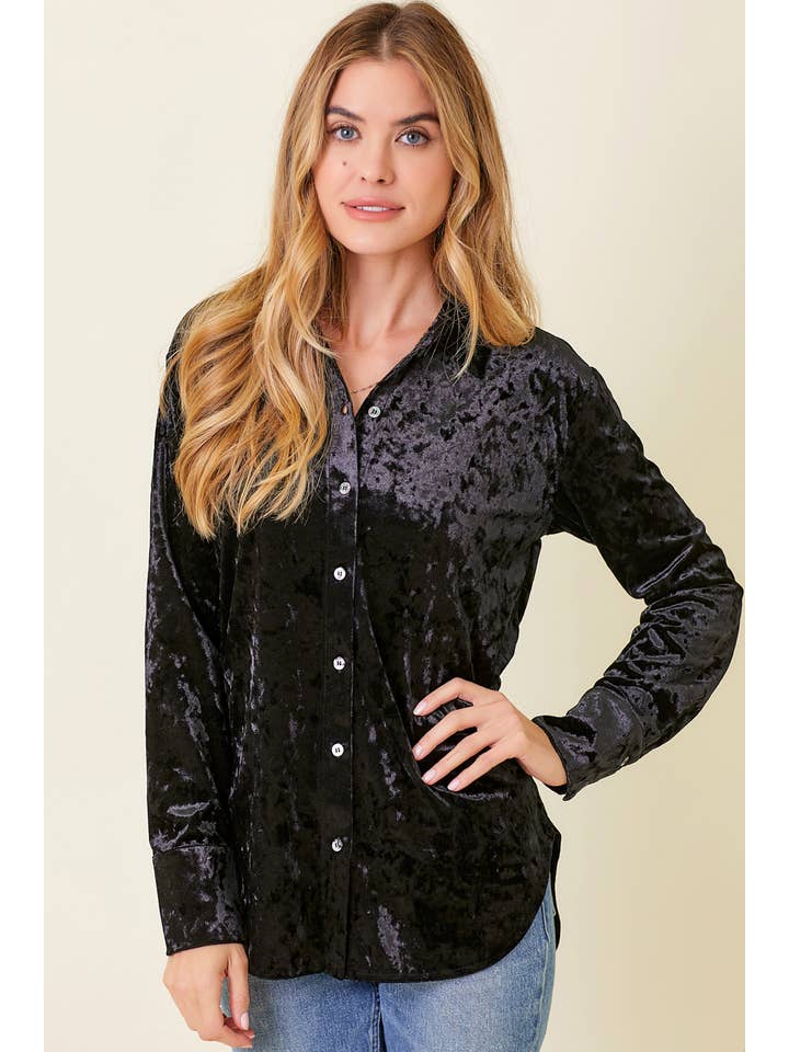 Mystree - Wholesale Button Down Shirt - Women's - 60323 Button Down Velvet Shirt