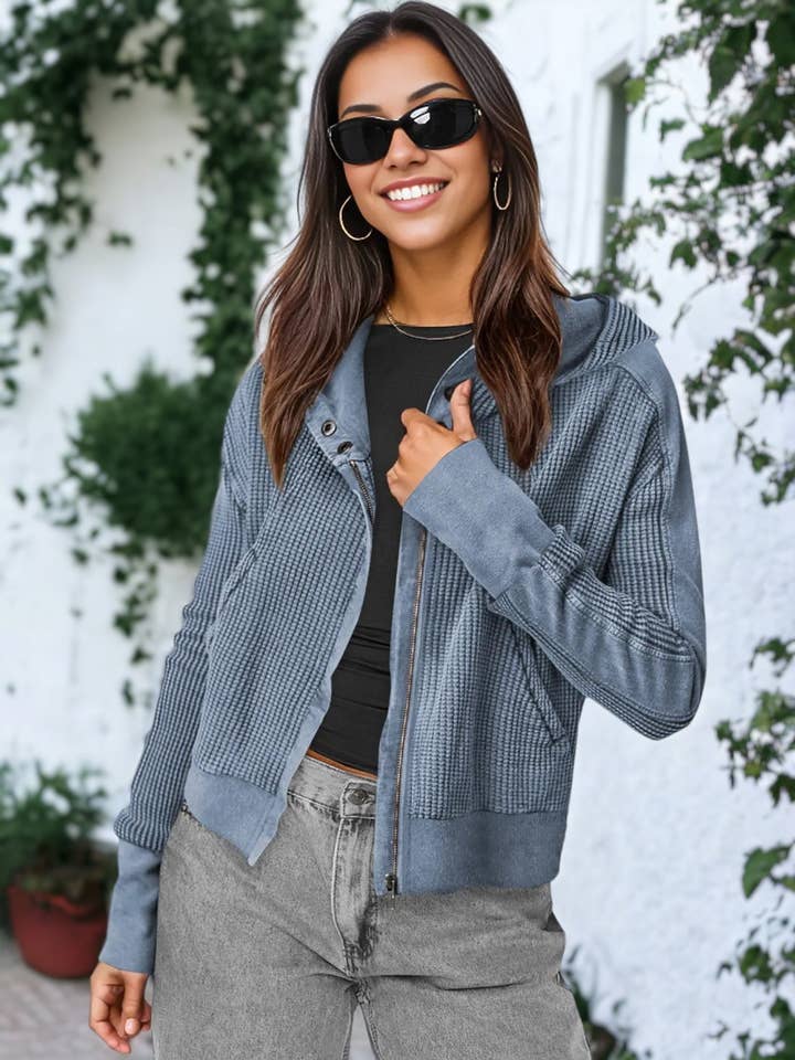 Waffle Knit Button Neck Jacket for wholesale by Anna Kaci Wholesale