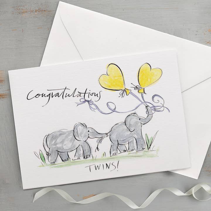 'Gefeliciteerd tweeling!' Nieuwe babykaart voor wholesale door Gabrielle Solly Illustration