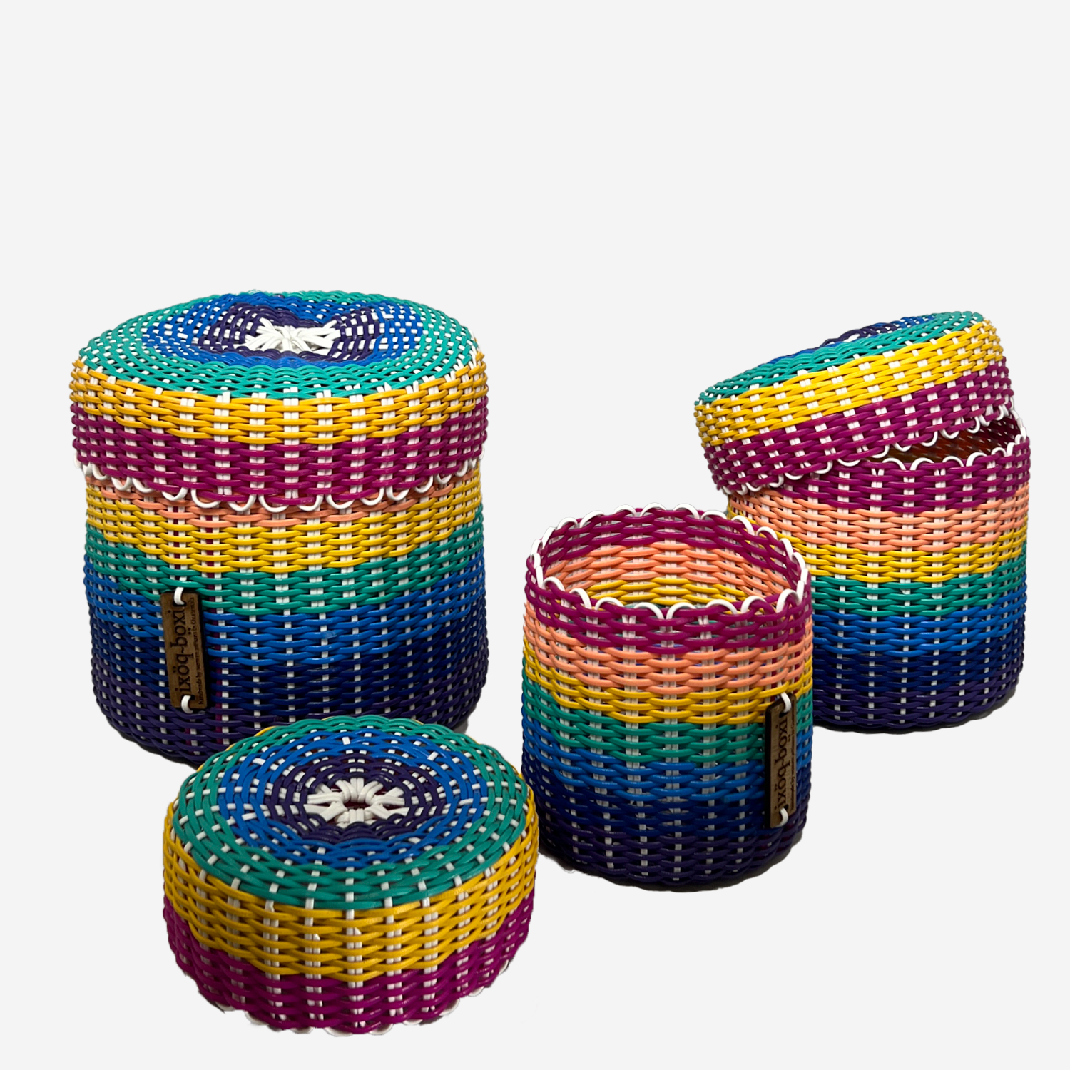 ixöq - Wholesale Basket - Catch-All Lidded Round Containers   - Set Of 3 - Multi Color Striped10