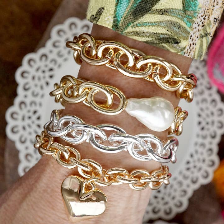 PennyLine inc - Wholesale Link & Chain Bracelet - Bold Links – Chunky Chain Stretchy Bracelet - in Gold or Silver11