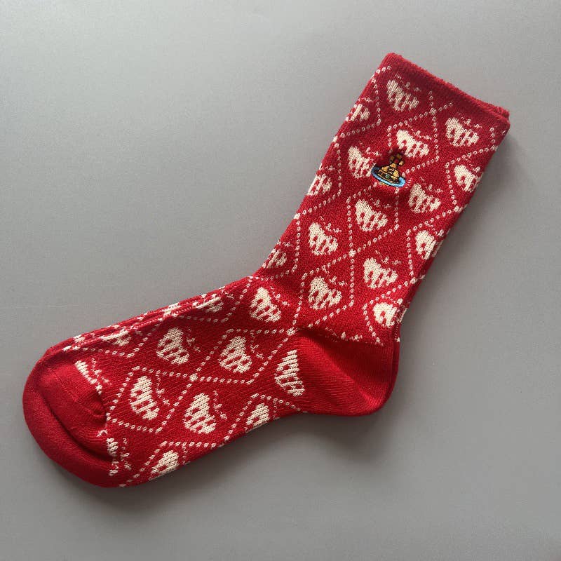 Tourtiwi - Wholesale Socks - Women's - Red Snowflake & Geometric Patterns Christmas Crew Socks21