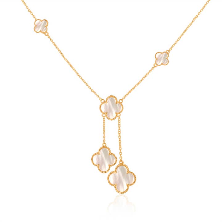 Quatrefoil Necklace: Faith:Hope:Love:Luck, Mother Of Pearl for wholesale by Mined Jewels