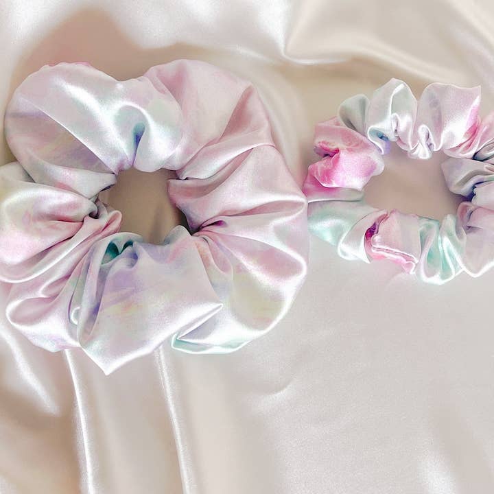 Sage Floral Satin Scrunchie for wholesale by Tana’s Scrunchies