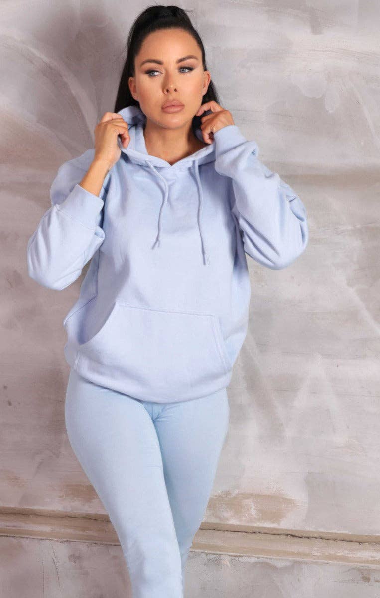 Femme Luxe – wholesale Hoodie – Women's – Pastel Blue Oversized Long Sleeve Front Pocket Drawstring Fl2