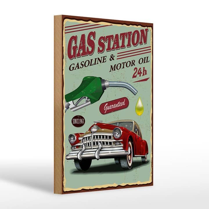 Femer - Wholesale Sign - Retro 20x30cm Gas Station Gasoline Engine Oil 24 Wooden Sign