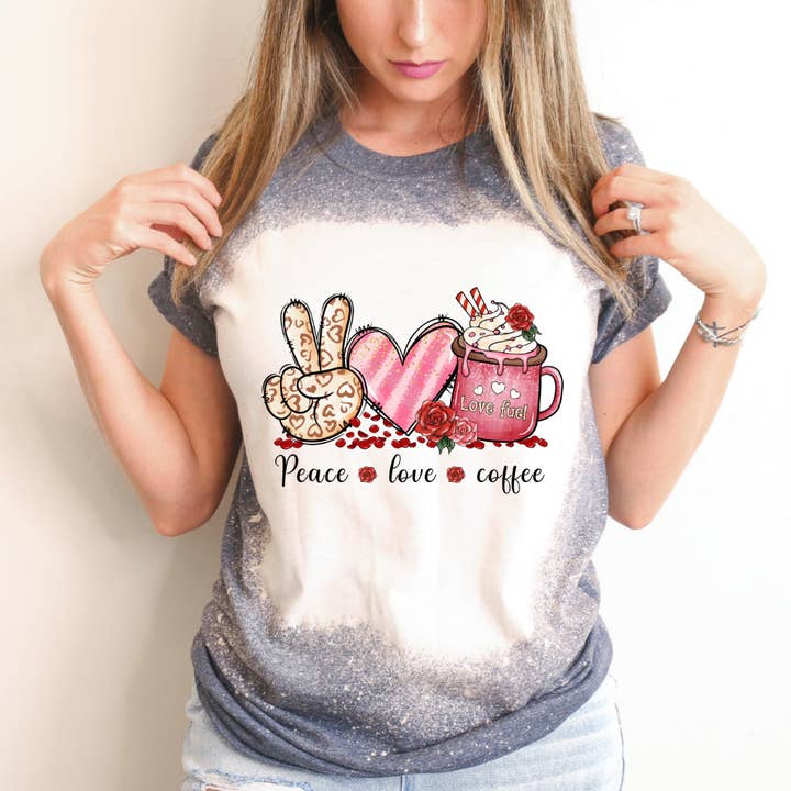 Fred Kärlek Kaffe Alla hjärtans dag Blekt T-shirt för wholesale av Hello Gorgeous Apparel