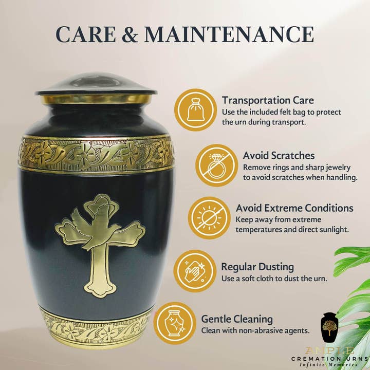 Ample Cremation Urns - Wholesale Urn - Black & Gold Cross Urn – Faith Dove Adult Ashes Memorial5