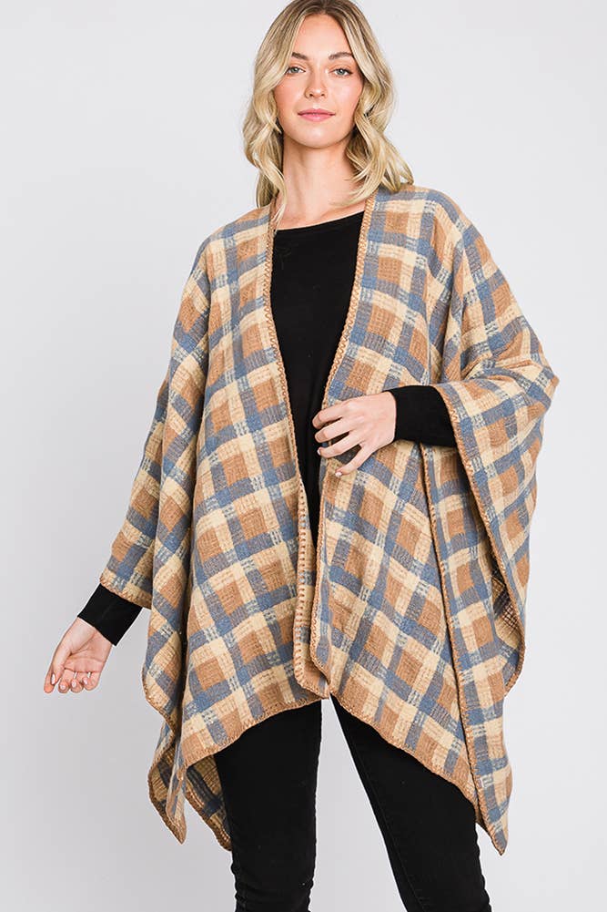 Hana - Wholesale Cardigan - Dames - Plaid Pattern Ruana0