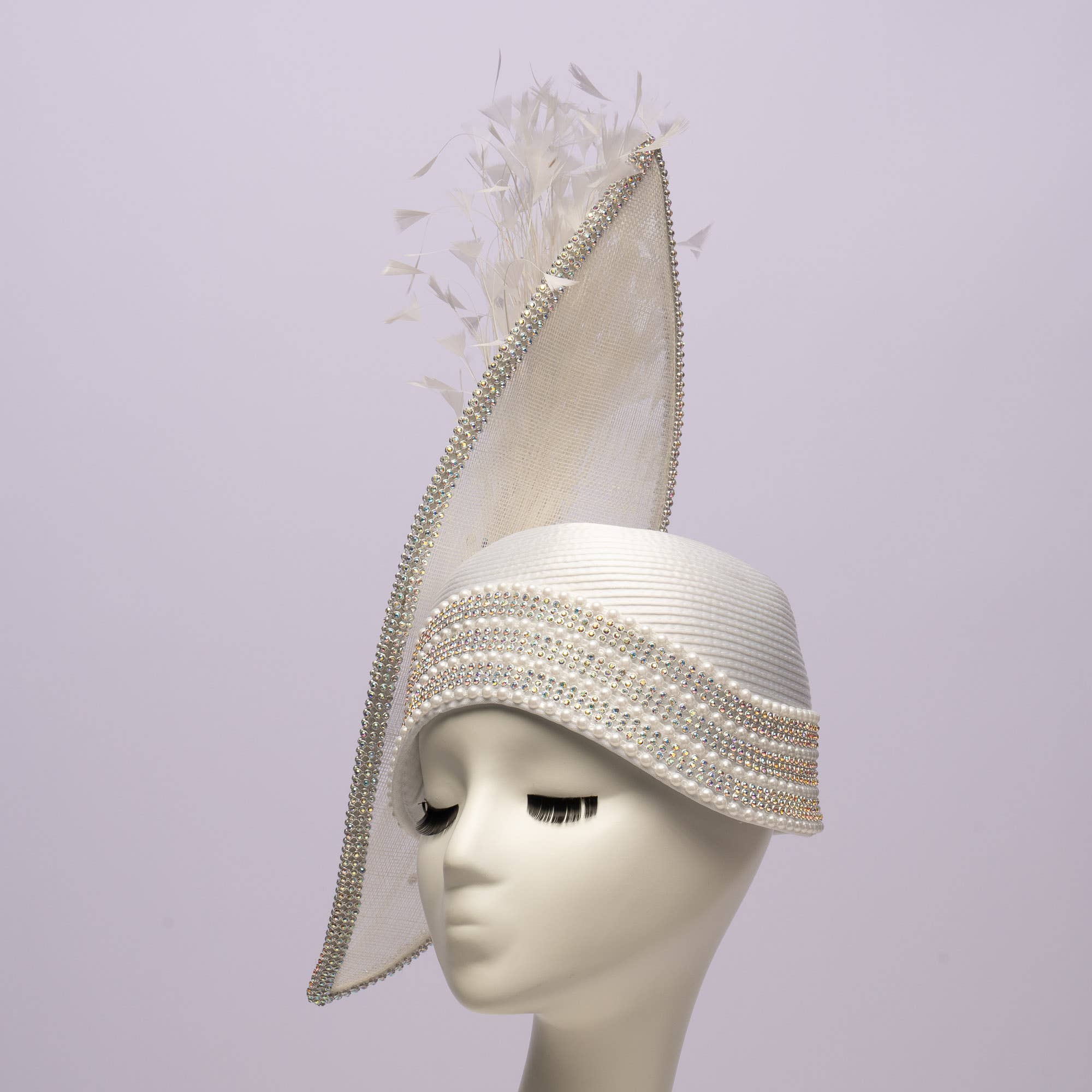 KaKyCo - Wholesale Fascinator Hat - Women's - Stone bending satin cloche with brooch and feather | AJ779Y7