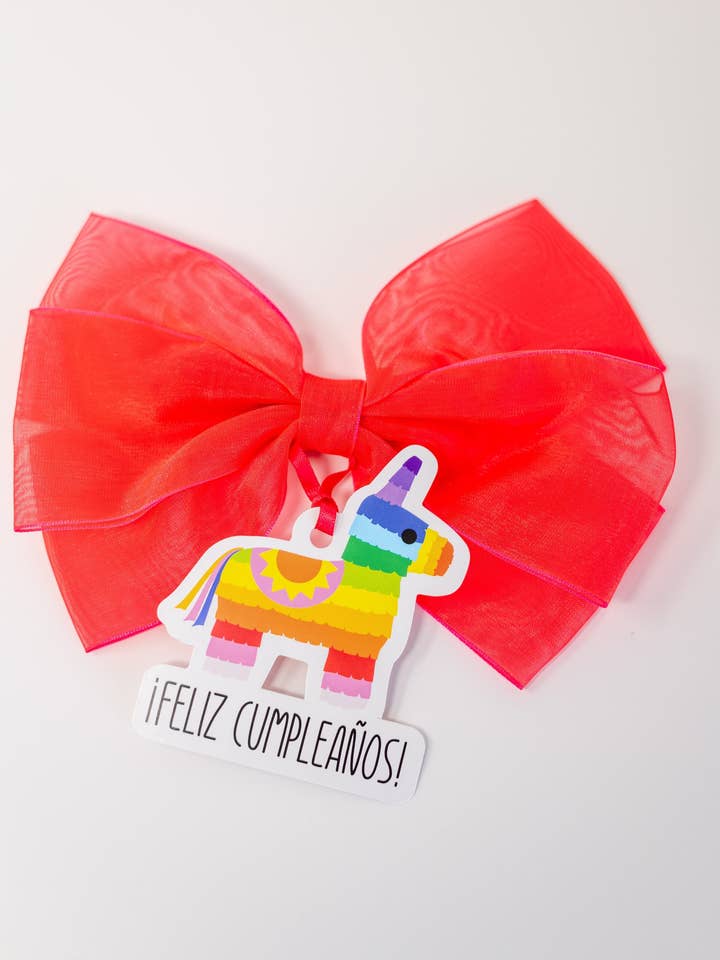 Bottle Bow + Gift Tag™ - Colorful Pinata Feliz Cumpleanos for wholesale by Wrapido!