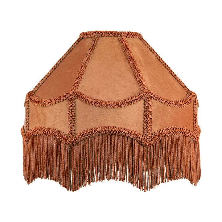 Traditional Victorian Empire Lampshade in Mustard Ochre Velvet with Long Tassels for wholesale by Happy Homewares