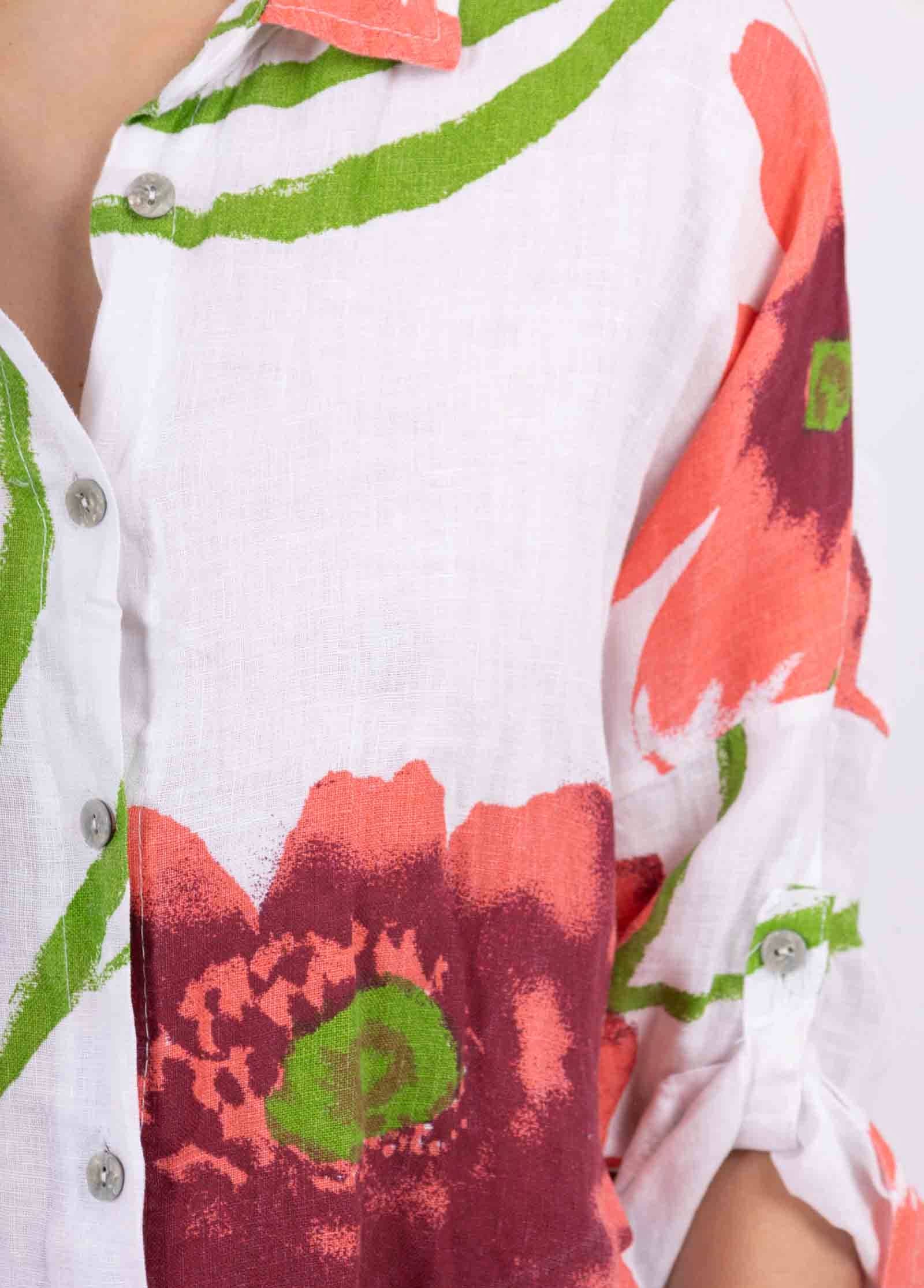 LINEN & COTTON HOUSE – wholesale Tröja med knappar – Dam – Tunika 09002 i 100 % lin, Fiore-mönster4