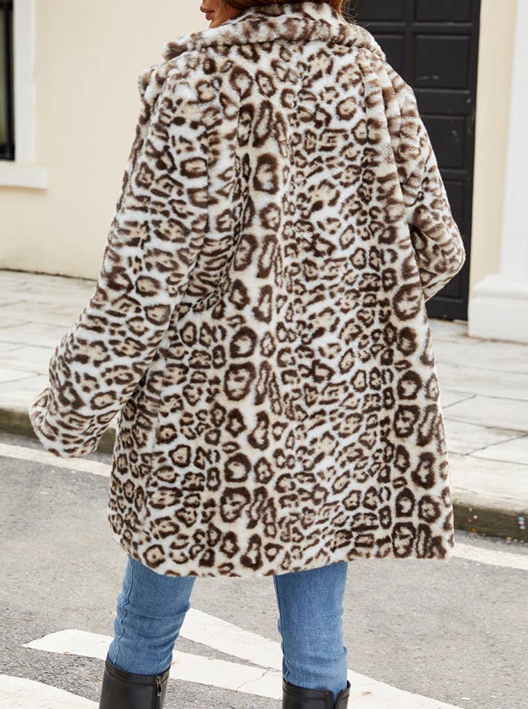 Leopard Leopard-Print Midi Faux-Fur Coat Plush Jacket for wholesale on Faire4