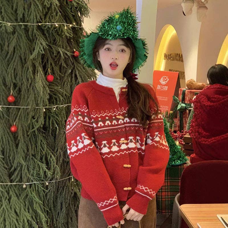 Marayn - Wholesale Cardigan - Women's - Cozy Fair Isle Horn Button Knit Cardigan Sweater13