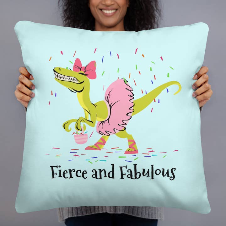Fierce and Fabulous Dinosaur Pillow for wholesale by DinoDreams.co