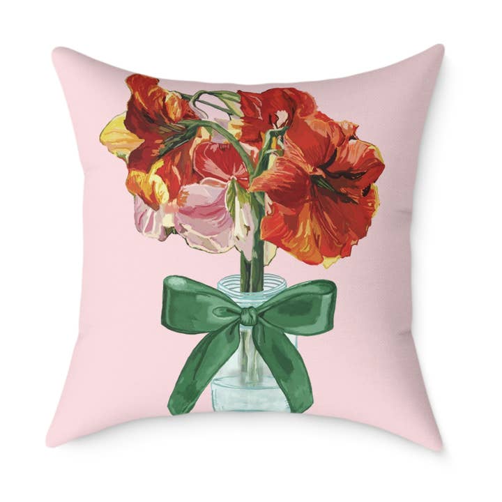 Almofada Floral Amaryllis — Almofada de Lona Rosa com Vermelho por atacado de Blue Cava