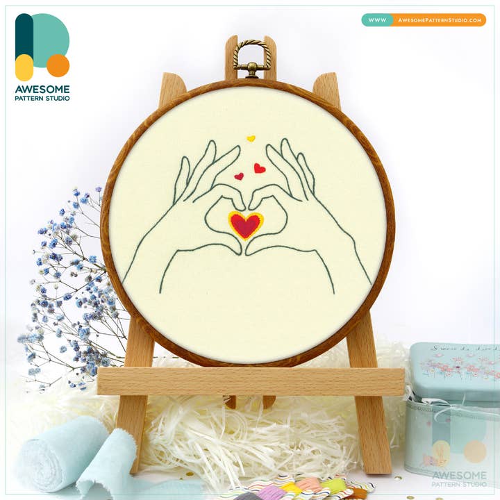 Love Hands Embroidery Kit for wholesale by Awesome Pattern Studio