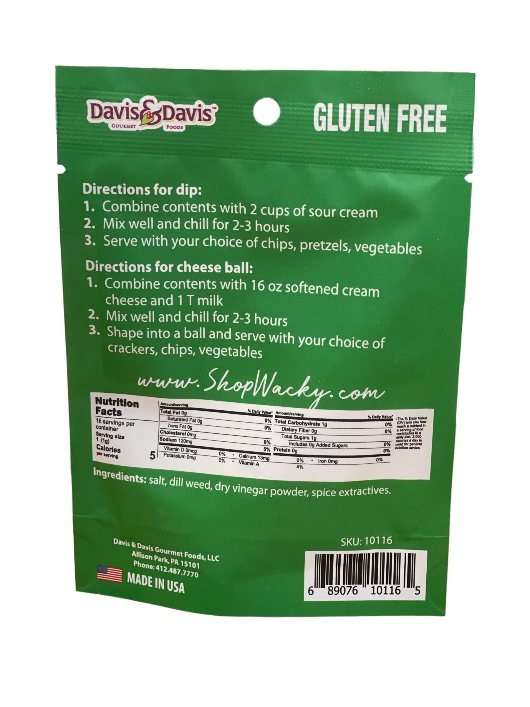 Davis & Davis Gourmet Foods – wholesale Dipp – Dill Pickle Dip Mix - .8oz1