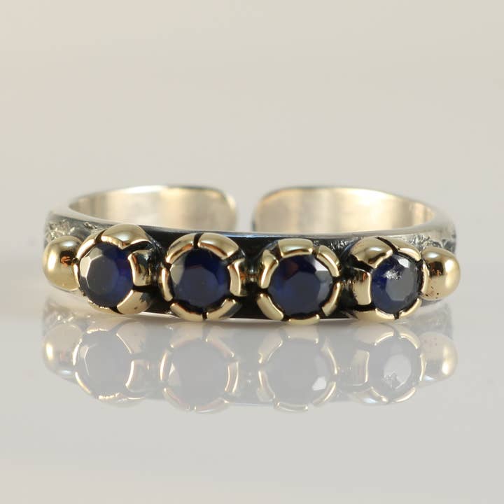 Women's Adjustable Ring with Round Blue Zircon Stones for wholesale by Echmeck LLC