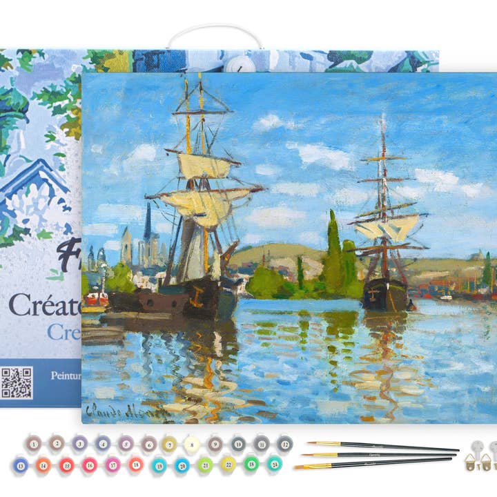 Pinta con números Barcos que navegan por el Sena enmarcados por Monet para venta al por mayor de Figured'Art