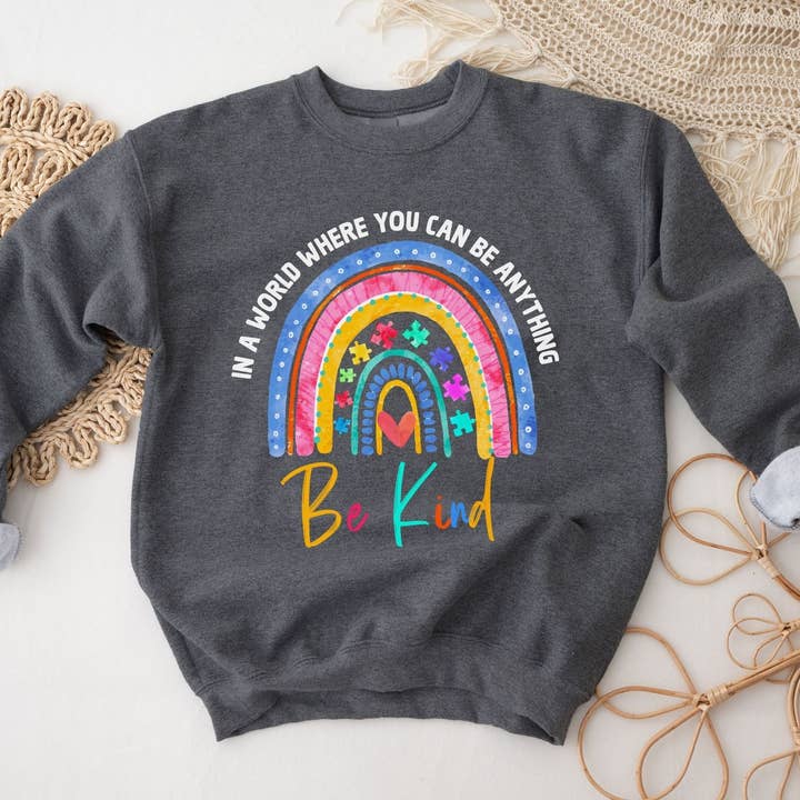 Vivtrek - Wholesale Graphic Sweatshirt - Unisex - Autism Awareness Puzzle Rainbow Be Kind Sweatshirt