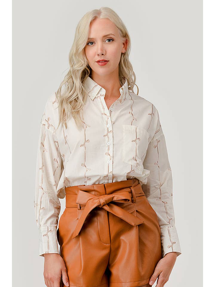 GeeGee x Lovelo - Wholesale Button Down Shirt - Women's - Ribbon Stripe Pattern Button-Up Shirt, OT5091819