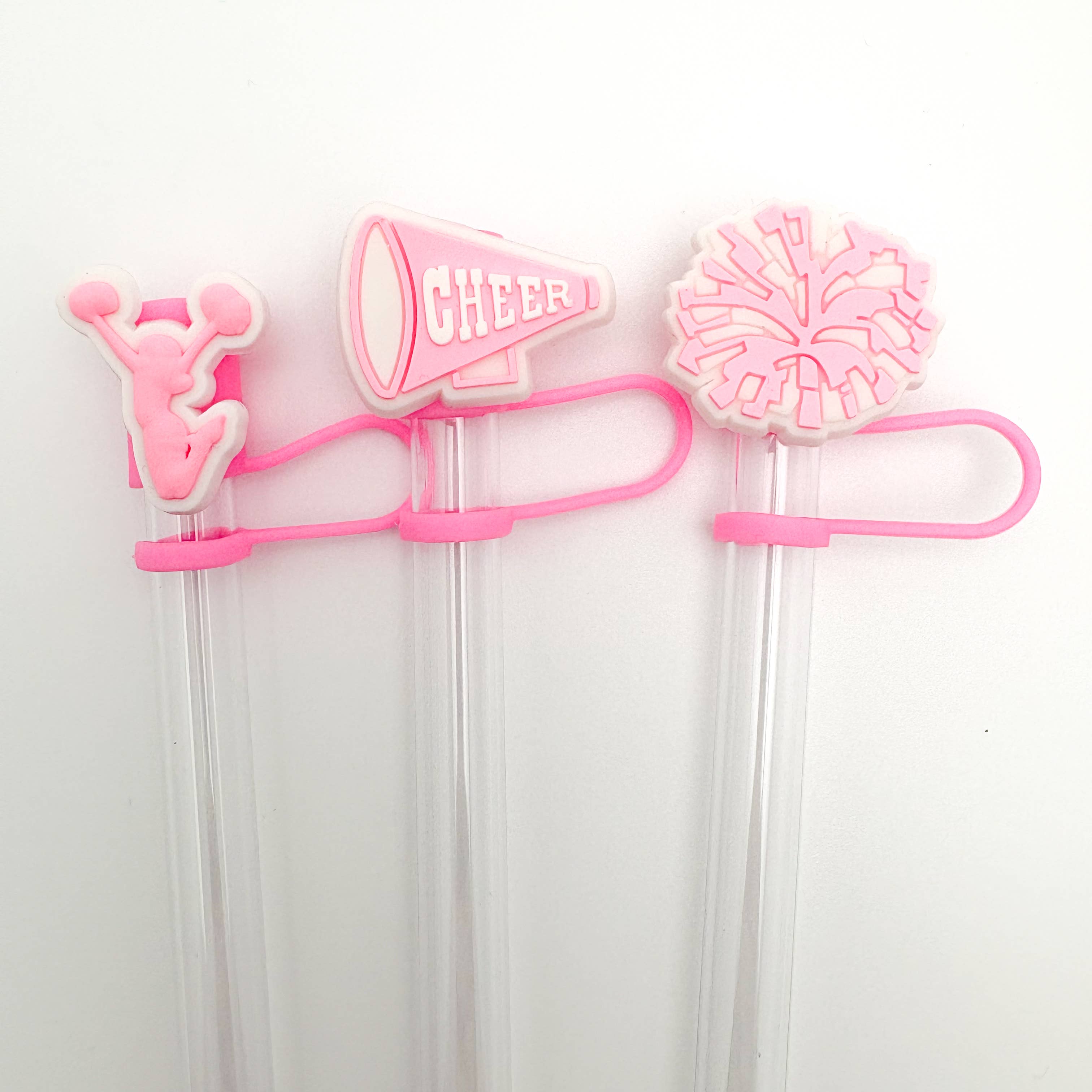 Vroom Blooms - Wholesale Drinking Straw - Straw Topper 3 pack - Pink Cheer, Pom Pom, Cheerleader Jump 1
