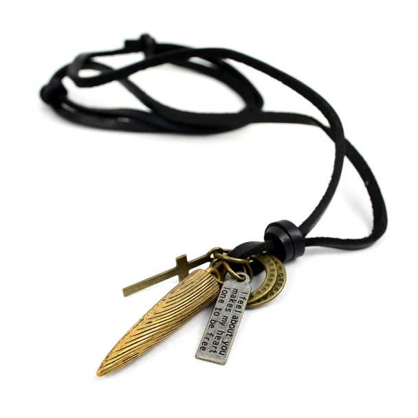 Vintage Unisex Pendant Adjustable Leather Cord Necklace for wholesale by Selini New York