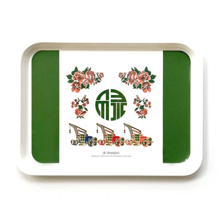 Vintage Pattern Chinese Character Melamine Tray | Forest green for wholesale by LuluLane