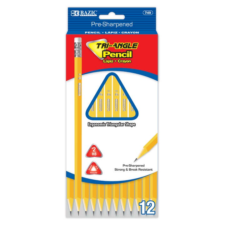 Yellow Pencil #2 Triangle (12/Pack) for wholesale by BAZIC Products