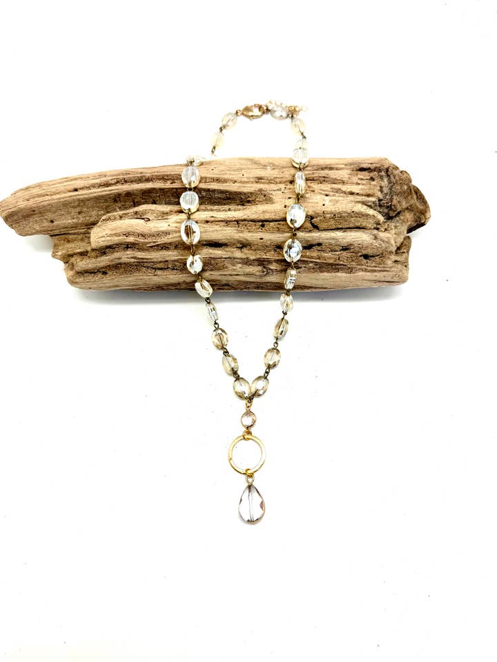 Necklace Champagne Glass(8mm) w/Oval Glass Drop 24”w/2”ext. for wholesale by Rant & Rave Classic