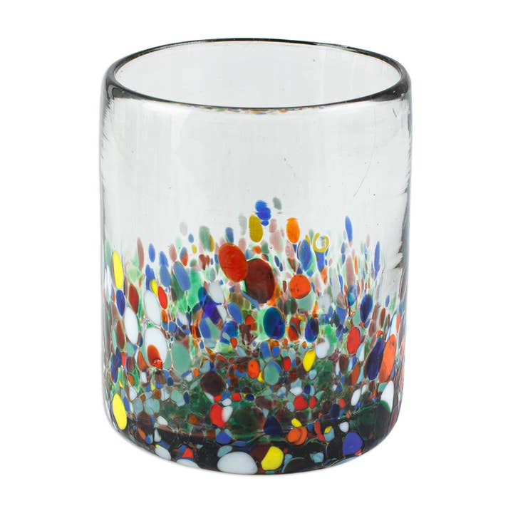 Multicolor Novica Handmade Tonala Flowers Glass Juice Glasses(Set Of 6) for wholesale on Faire