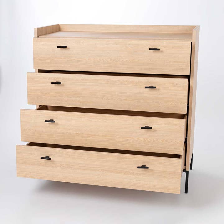 Gdeco – Großhandel Schlafzimmermöbel – Kommode mit 4 Schubladen aus 19 mm melaminbeschichtetem Eichenholz1