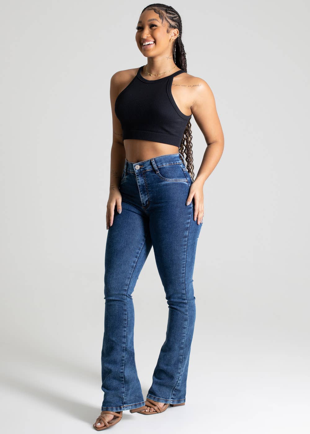 Sawary Jeans - Wholesale Jeans - Women's - Sawary Boot Cut Jeans - Denim Blue, Mid Rise, Fitted Leg5