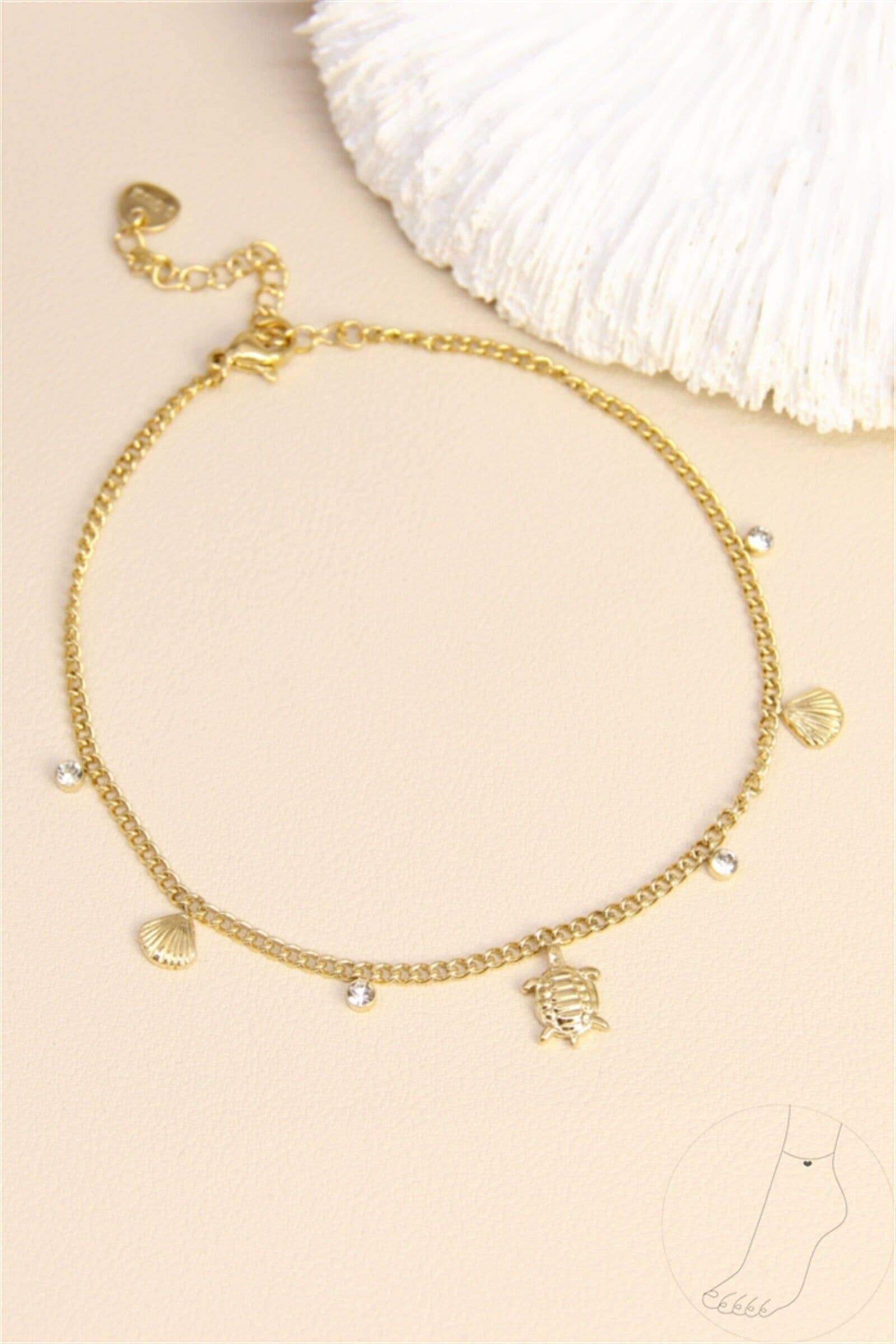 BELLISSIMA BIJOUX - Wholesale Anklet - Golden Turtle Ankle Chain – Stainless Steel