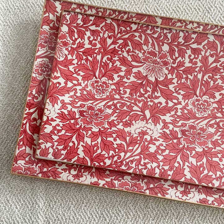 Biccara - Wholesale Decorative Tray - Red Flower Rectangular Tray – Decoupage Collection
