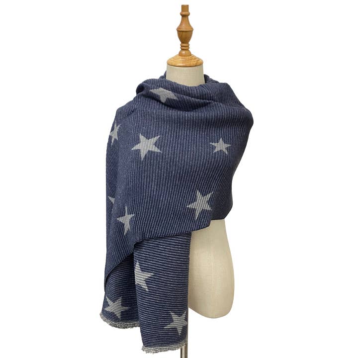 Fashion Scarf World - Wholesale Scarf - Women's - Reversible Pleated Star Print Wool Scarf