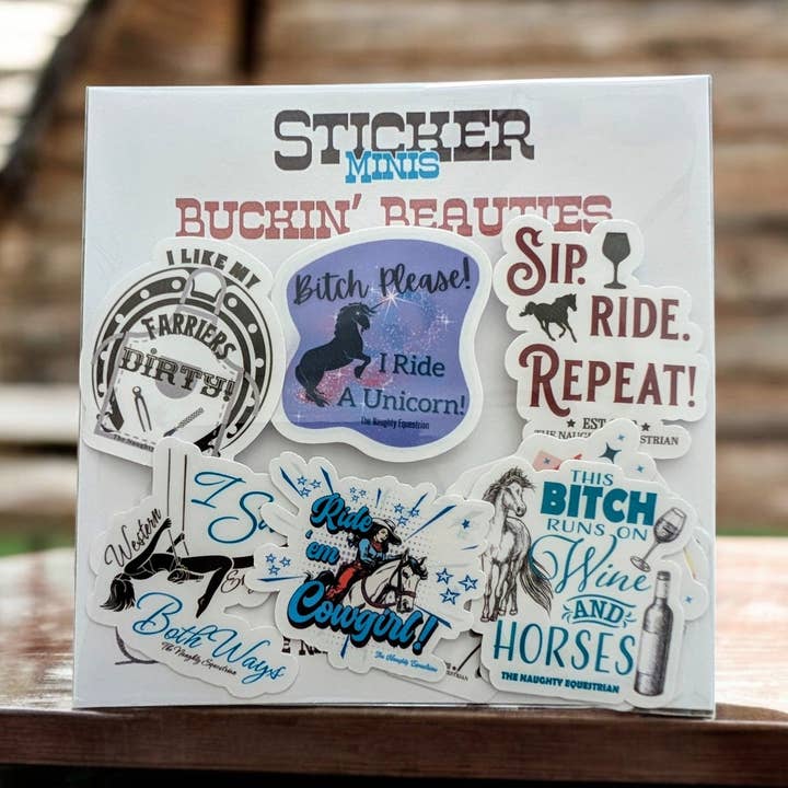 Mini Stickers, Buckin Beauties, Western Horse Rodeo Sticker Set of 10 Mini Stickers for wholesale by The Naughty Equestrian